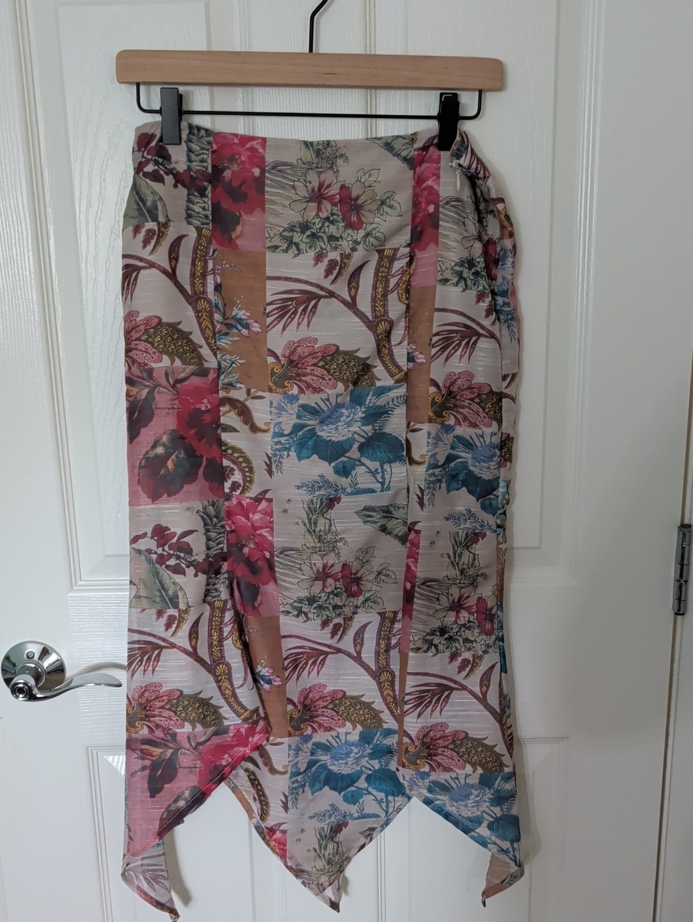 REVOLVE Bohemian Floral Asymmetrical Handkerchief Skirt - Pink, Blue & Tan